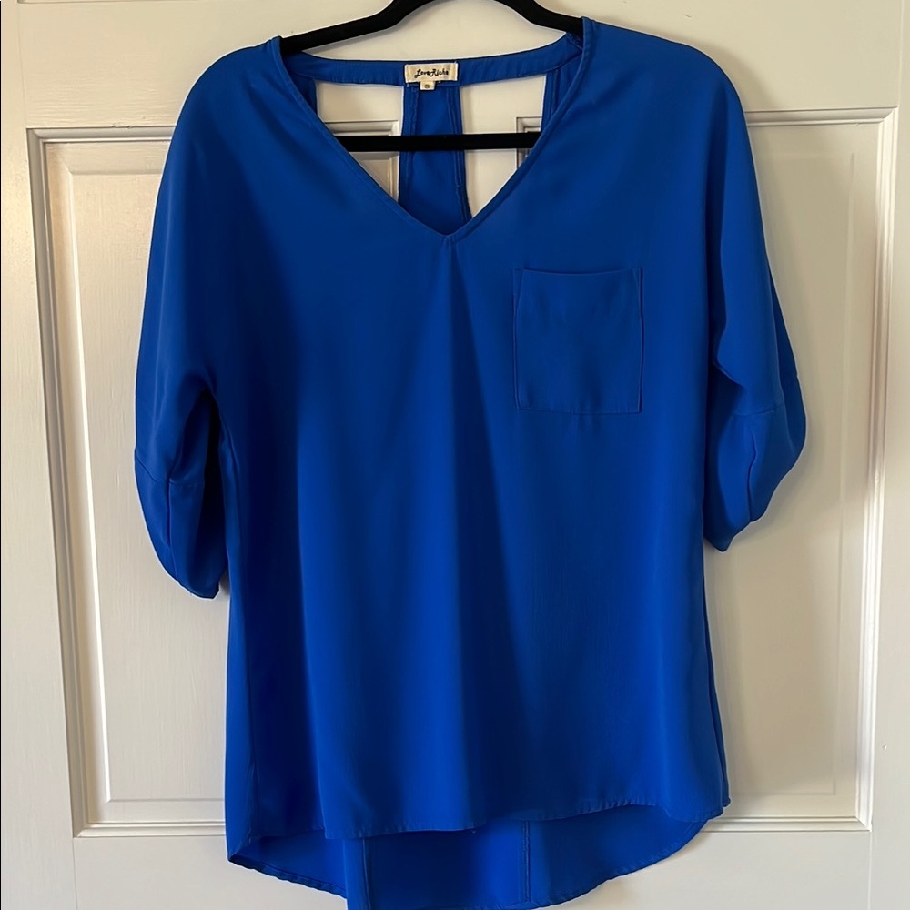 Love Riche Blue Blouse with V-neck and Relaxed Fit